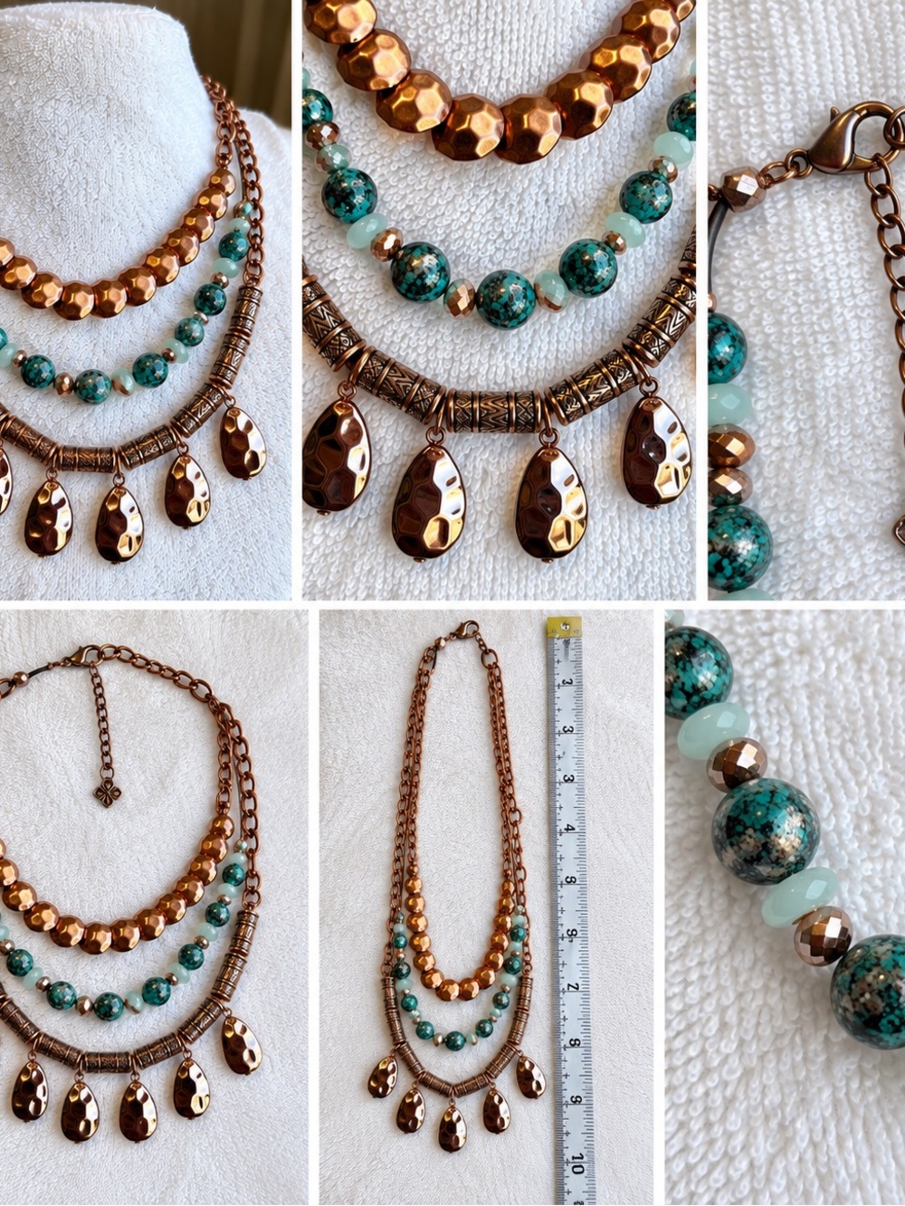 Premier Designs Copper-Tone and Turquoise Layered Statement Necklace